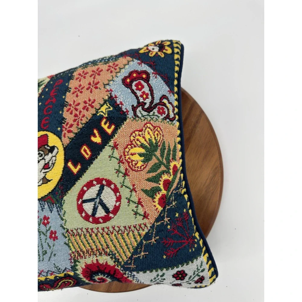 Buc-ee's Woven Tapestry Patchwork Throw Pillow Multi 14x14 Peace Love Beaver